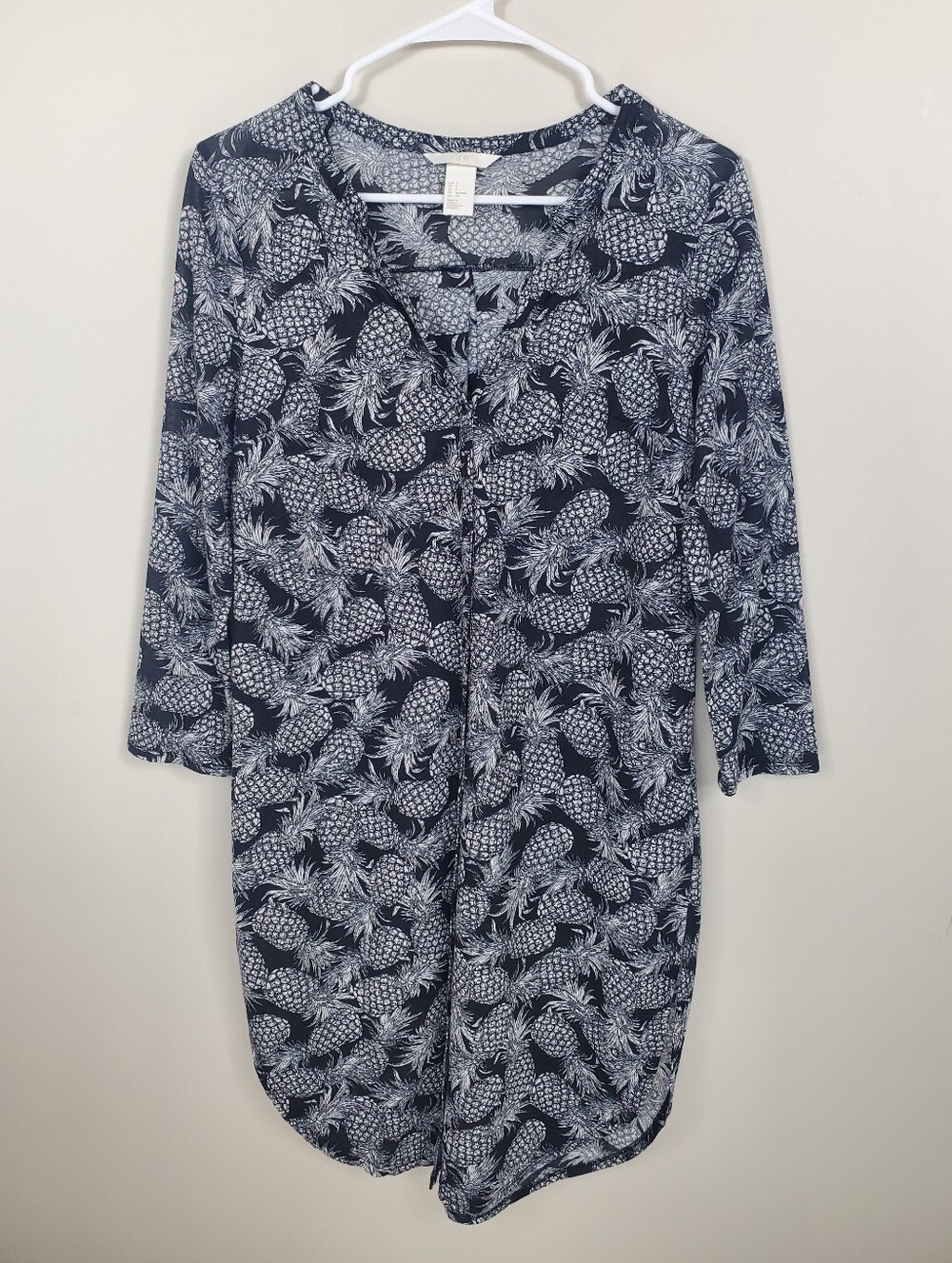 H&M Size S Black Pineapple Lightweight Button Front Dress Tunic Cover Up